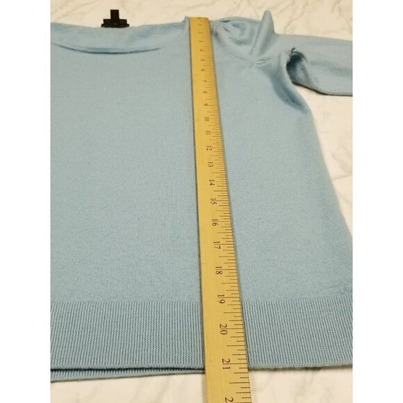 Talbots Gathered Shoulder Blue Merino‎ Wool Sweater Pearl Buttons at Cuffs Sz XP - Picture 14 of 16